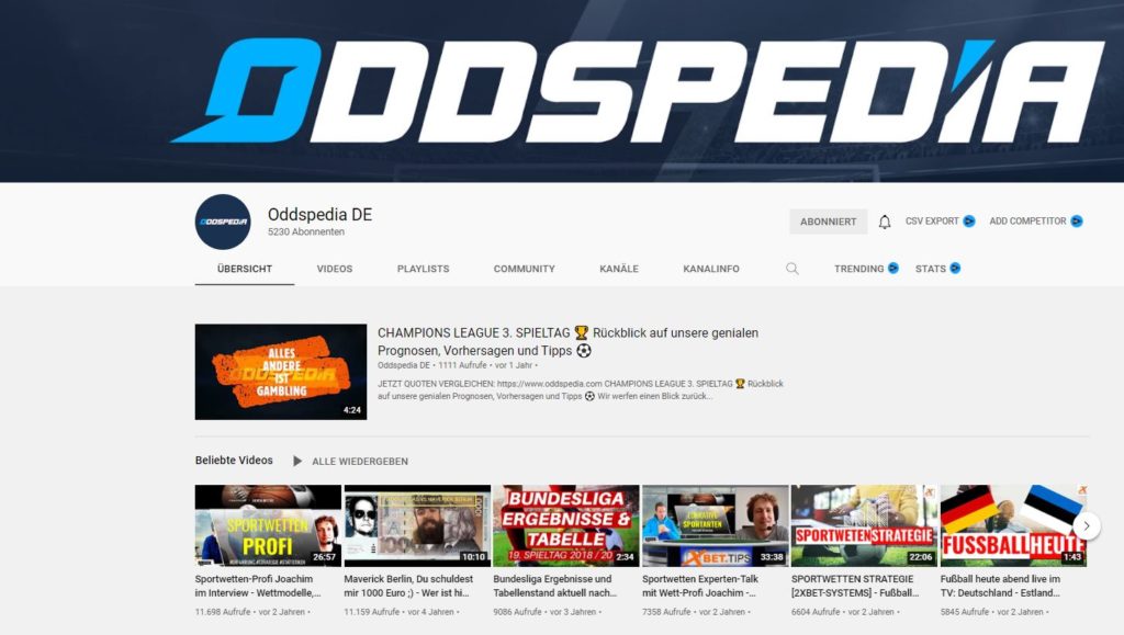 YouTube Kanal OddspediaDE